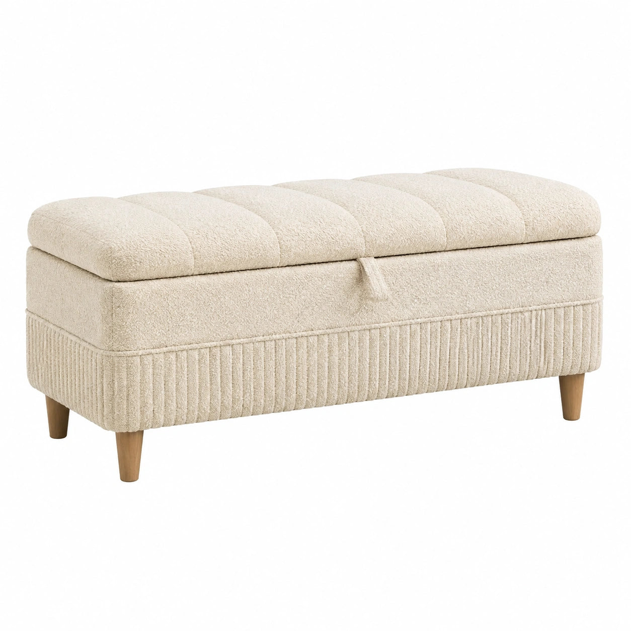 Polsterbank 100 cm Teddystoff Beige mit Stauraum skandinavischer Stil