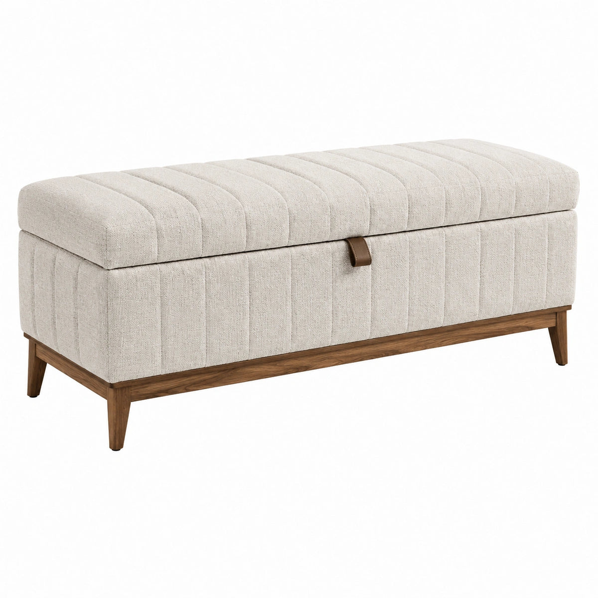 Aufbewahrungsbank 120 cm x 45 cm x 50 cm aus Boucléstoff in Beige mit Holzgestell und Stauraum