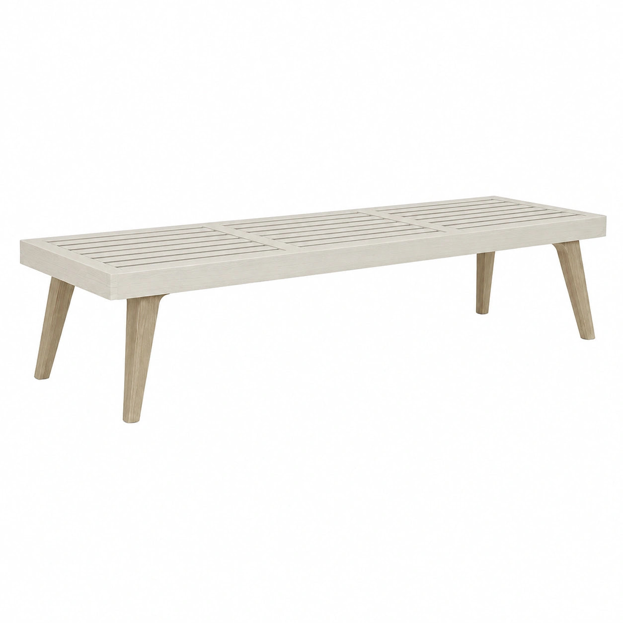 Gartenbank 180 x 40 x 45 cm aus Holz in Weiß und Natur mit Lattenfläche