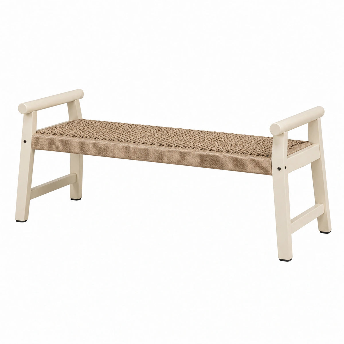 Sitzbank 120 x 40 x 55 cm Holz und Kordel Beige mit Armlehnen im skandinavischen Stil