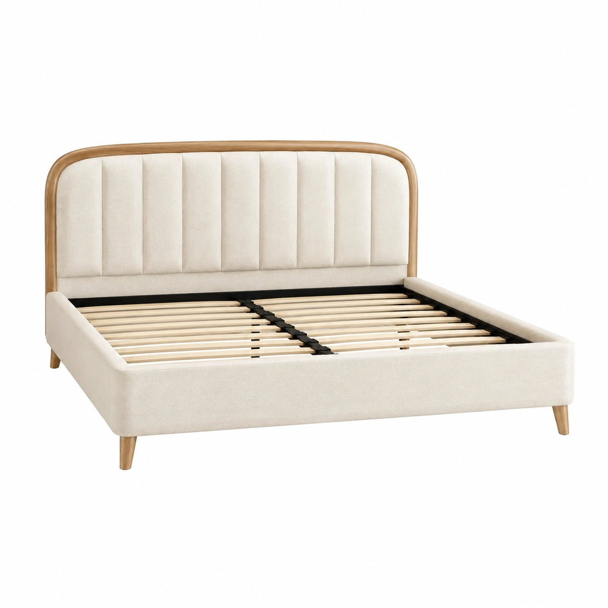 Polsterbett 160 x 200 cm Beige Holz mit Lattenrost Skandinavischer Stil