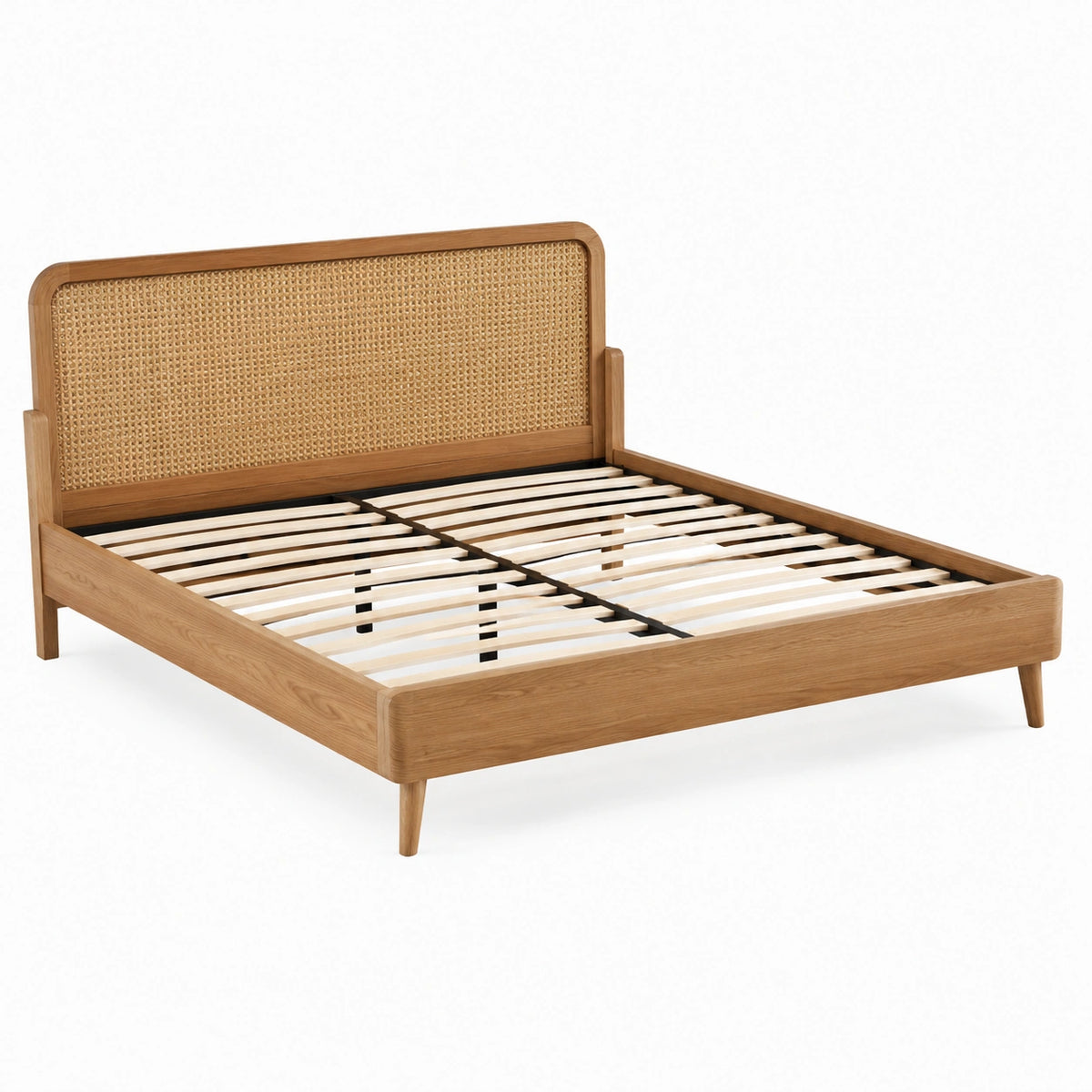 Bettgestell 160 x 200 cm Holz Natur Rattan Geflecht Retro Stil