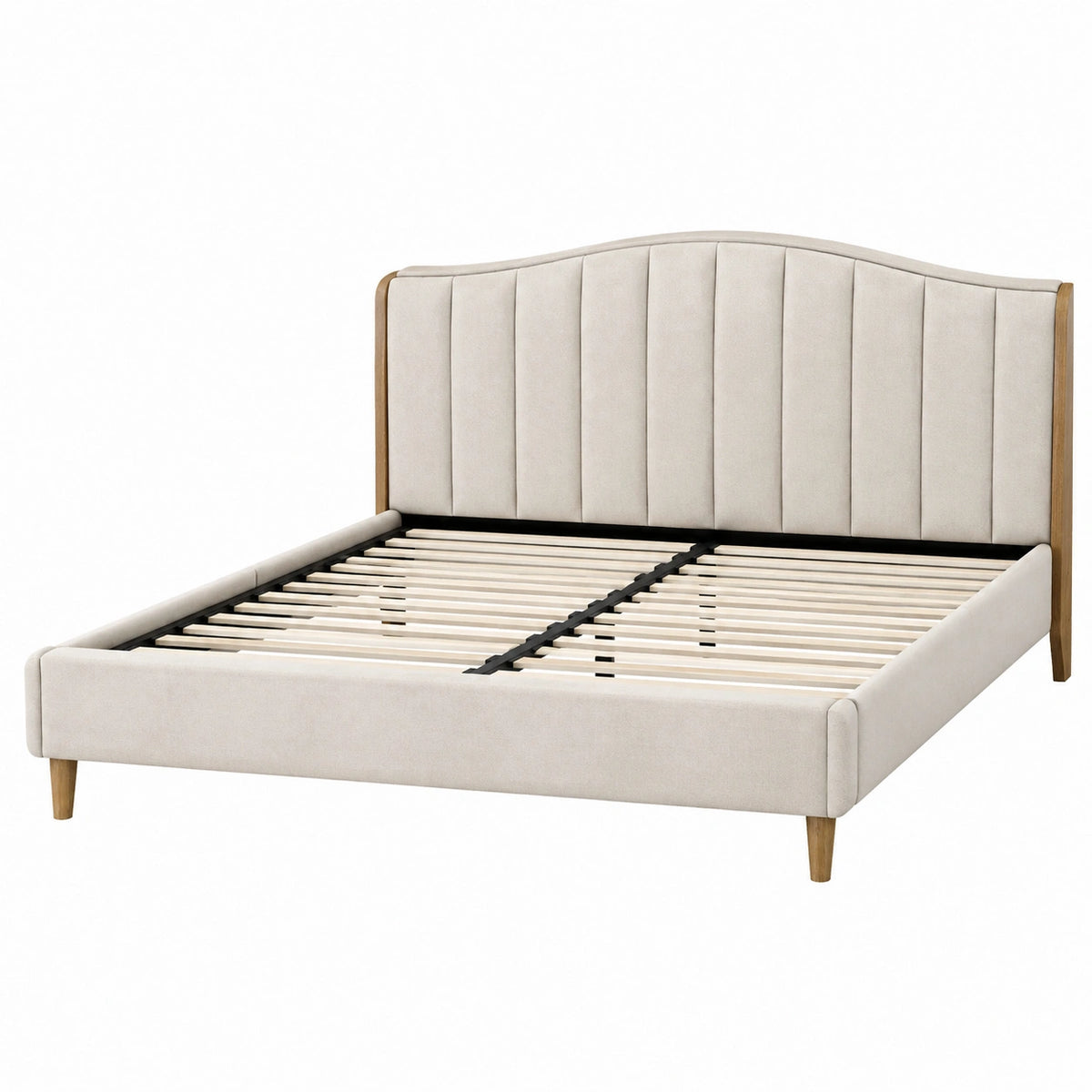 Polsterbett 160 x 200 cm Beige Stoff Holz Lattenrost Modernes Doppelbett