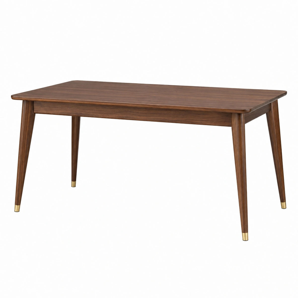 Esstisch 140 x 80 x 75 cm Holz in Walnussbraun mit messingfarbenen Fußkappen - Mid-Century-Stil