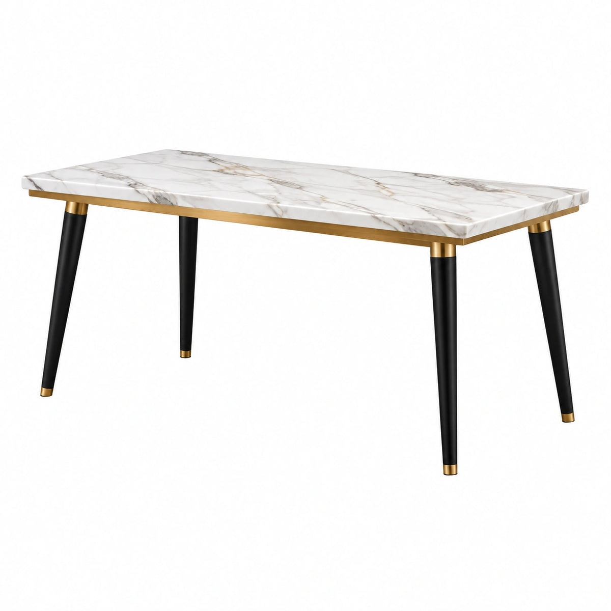 Esstisch 120 x 60 cm Weiß Schwarz Gold Tischplatte in Marmoroptik Metallgestell Modern